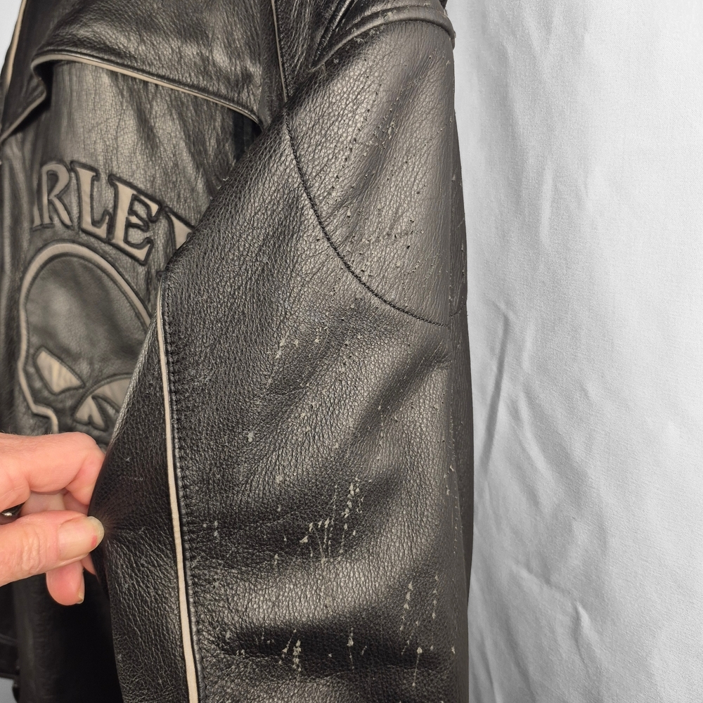 Harley Davidson Willie G Reflective Skull Leather Motorcycle Jacket  Size 2W/2XL - Picture 8 of 12